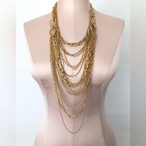 Gold and Rhinestone multi Chain Layered Necklace Statement Necklace Y2K